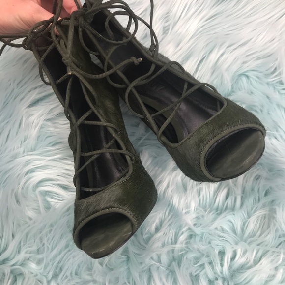 Schutz Green Lace Up Heels - Picture 2 of 8